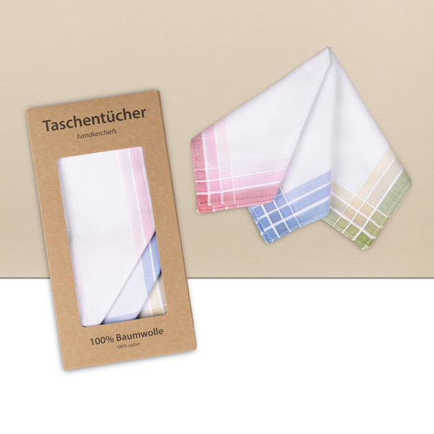 6 Stofftaschentücher für Damen - weißgrundig