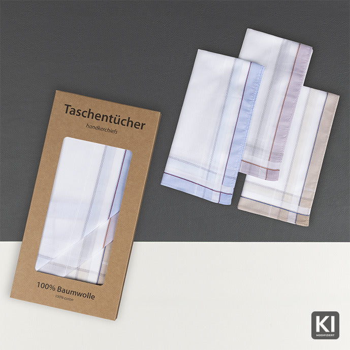 6 Stofftaschentücher für Herren - weißgrundig