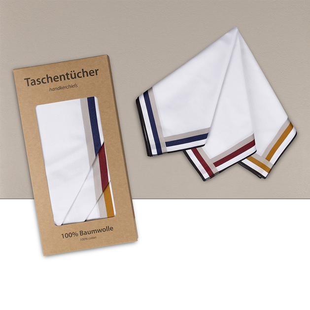 6 PREMIUM Stofftaschentücher für Herren - weißgrundig