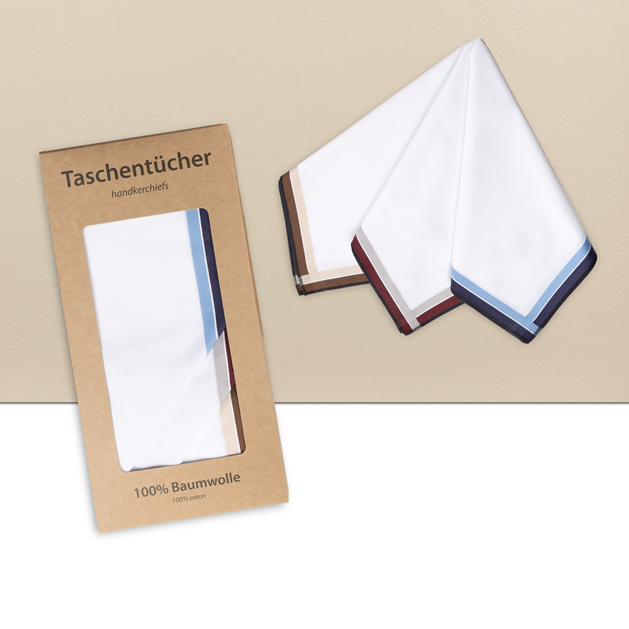 6 PREMIUM Stofftaschentücher für Herren - weißgrundig