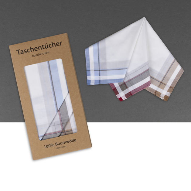 6 Stofftaschentücher für Herren - weißgrundig