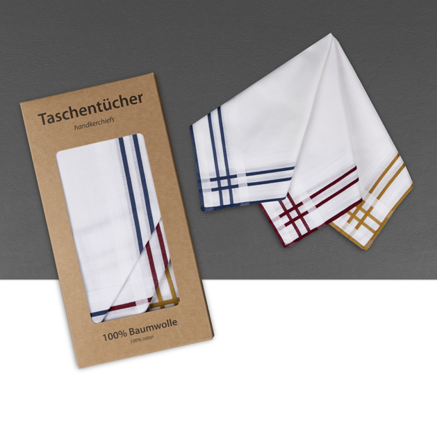 6 PREMIUM Stofftaschentücher für Herren - weißgrundig