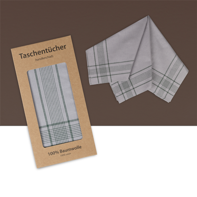 3 original Bundeswehr-Taschentücher für Herren - graugrundig, feine Streifen