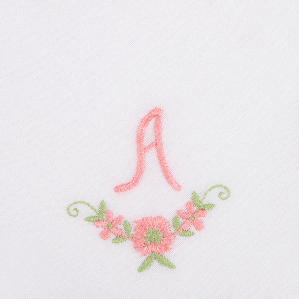 3 Stck Damen-Stofftaschentücher mit Monogramm bestickt - rosa Taschentuch mit rosa Stick