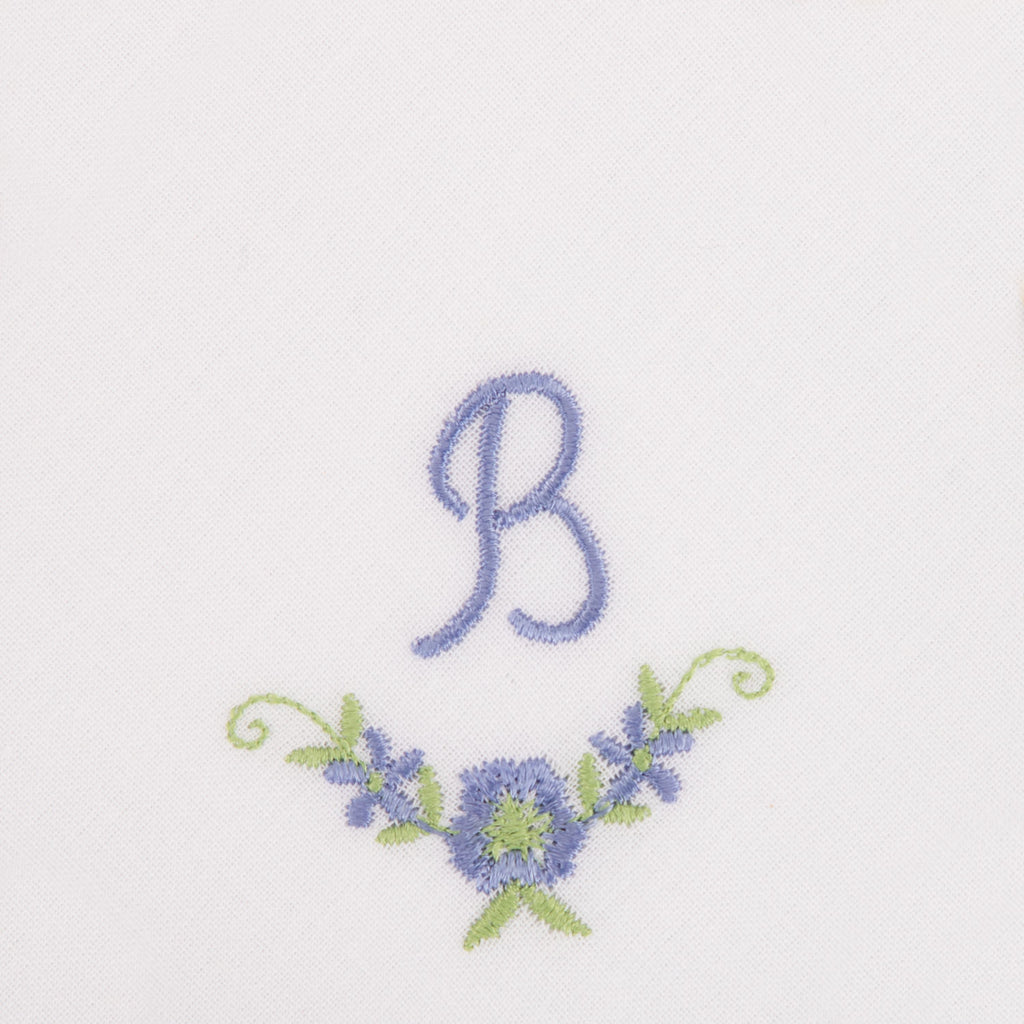 3 Stck Damen-Stofftaschentücher mit Monogramm bestickt - weisses Taschentuch mit blauen Stick