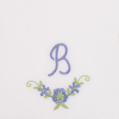 3 Stck Damen-Stofftaschentücher mit Monogramm bestickt - weisses Taschentuch mit blauen Stick