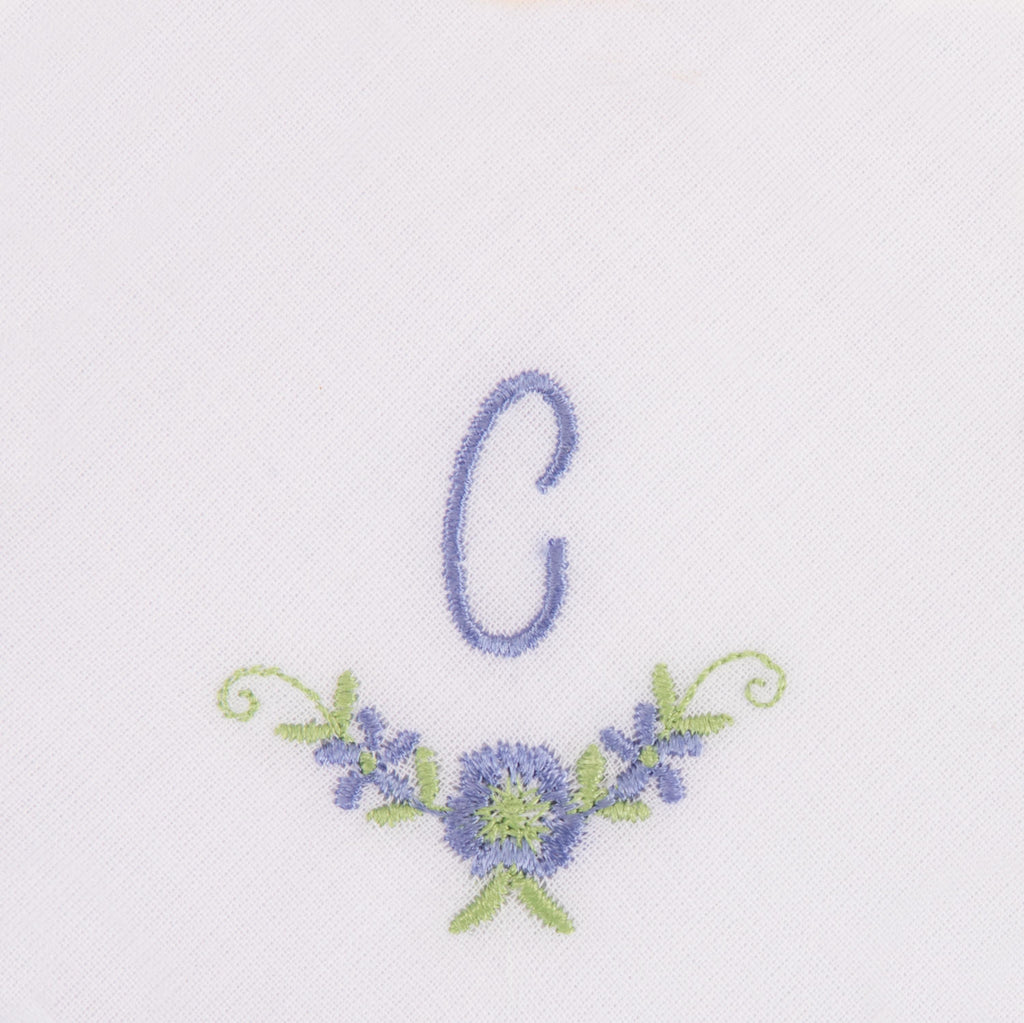3 Stck Damen-Stofftaschentücher mit Monogramm bestickt - weisses Taschentuch mit blauen Stick
