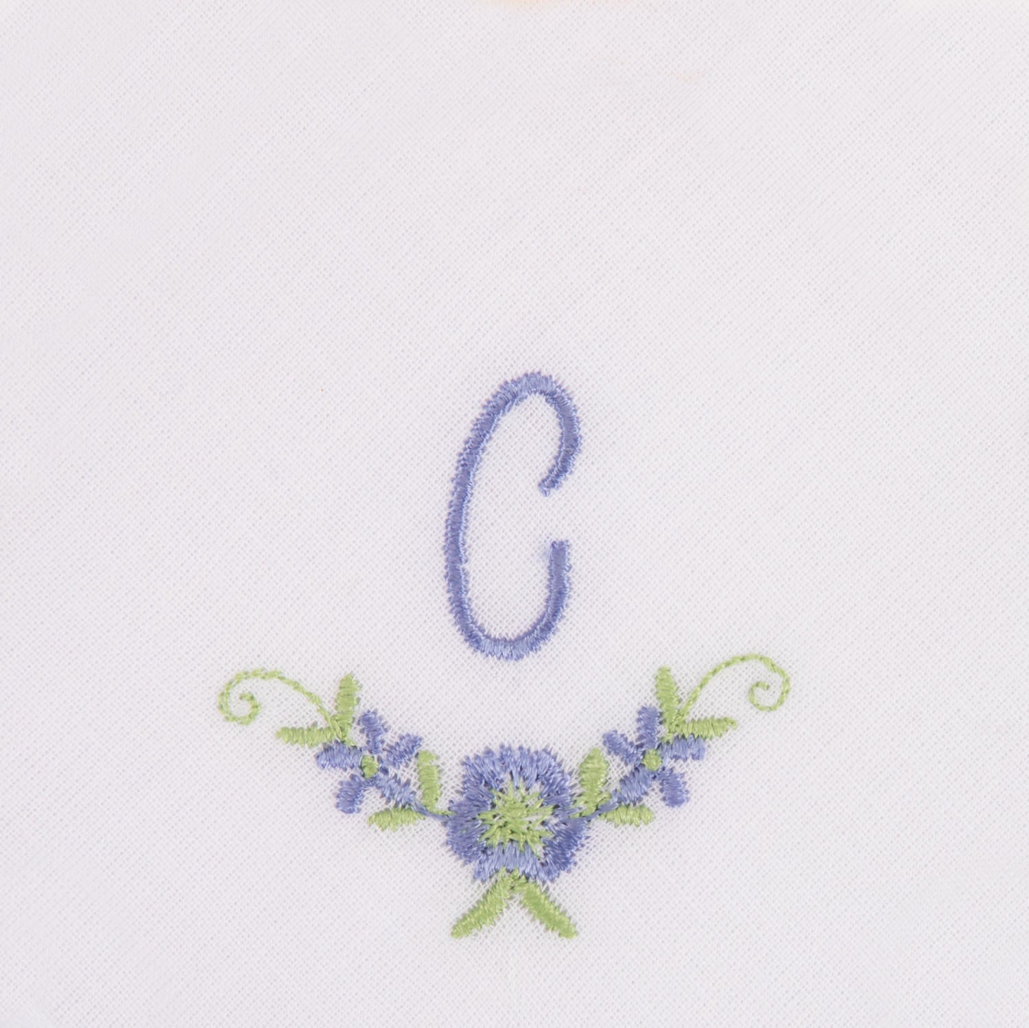 3 Stck Damen-Stofftaschentücher mit Monogramm bestickt - weisses Taschentuch mit blauen Stick