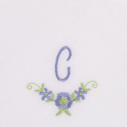 3 Stck Damen-Stofftaschentücher mit Monogramm bestickt - weisses Taschentuch mit blauen Stick