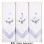 3 Stck Damen-Stofftaschentücher mit Monogramm bestickt - weisses Taschentuch mit blauen Stick