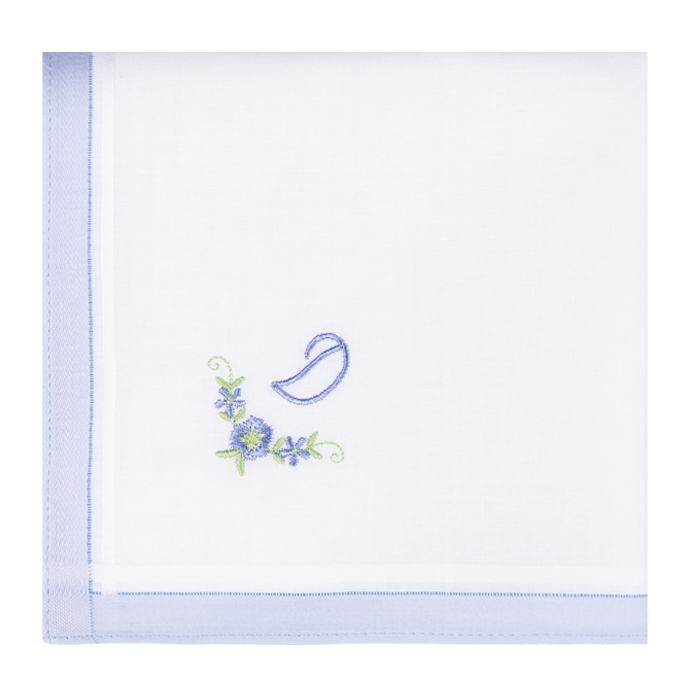 3 Stck Damen-Stofftaschentücher mit Monogramm bestickt - weisses Taschentuch mit blauen Stick