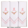 3 Stck Damen-Stofftaschentücher mit Monogramm bestickt - rosa Taschentuch mit rosa Stick