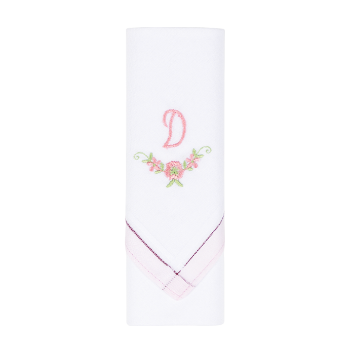 3 Stck Damen-Stofftaschentücher mit Monogramm bestickt - rosa Taschentuch mit rosa Stick