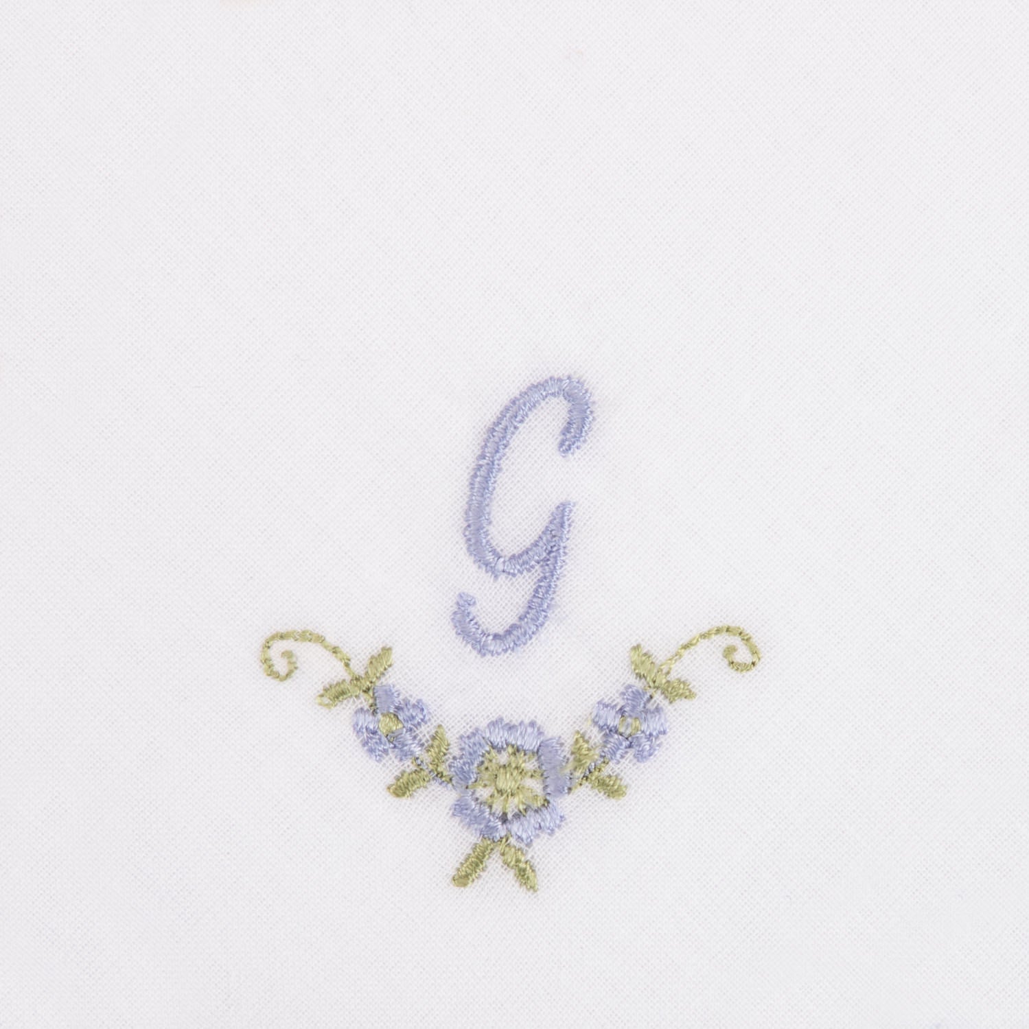 3 Stck Damen-Stofftaschentücher mit Monogramm bestickt - weisses Taschentuch mit blauen Stick