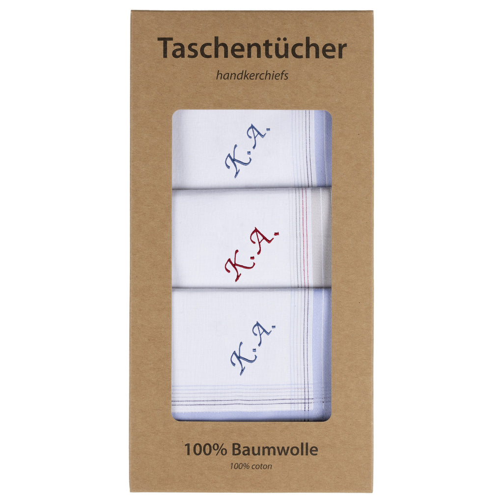 Individuell besticktes 3er Set Taschentücher | verschiedene Designs | 3 Monogramm-Taschentücher mit Wunschbestickung
