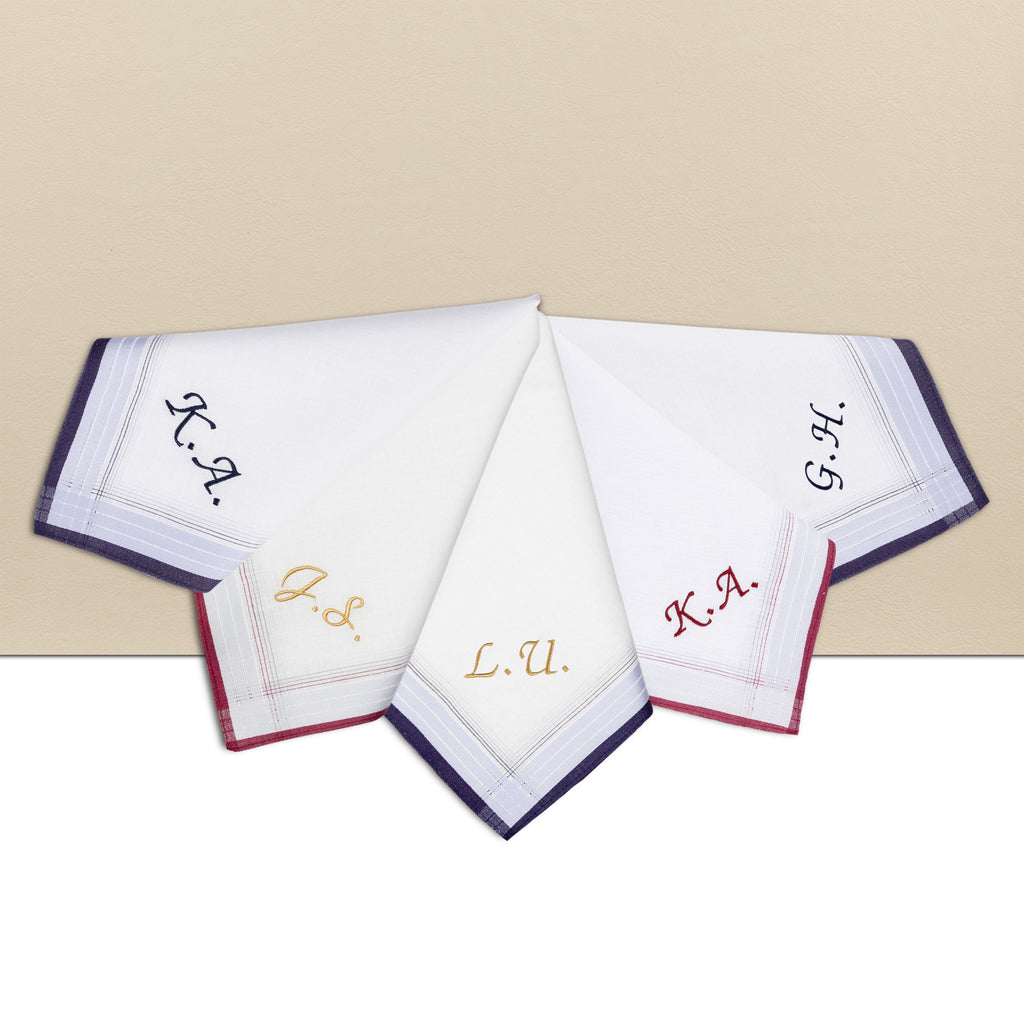 Individuell besticktes 3er Set Taschentücher | verschiedene Designs | 3 Monogramm-Taschentücher mit Wunschbestickung