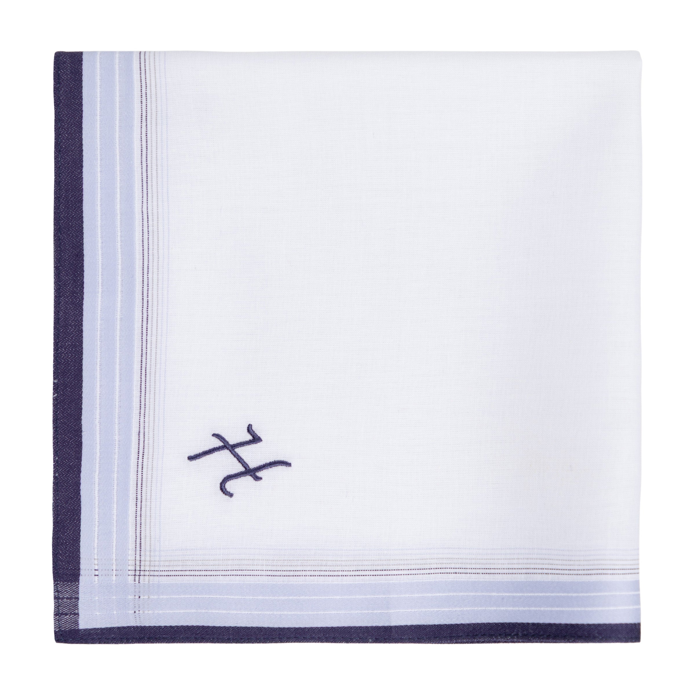 3 Stck Herren Stofftaschentücher mit Monogramm bestickt - mit farbigem Rand und Satinstreifen 100% Baumwolle