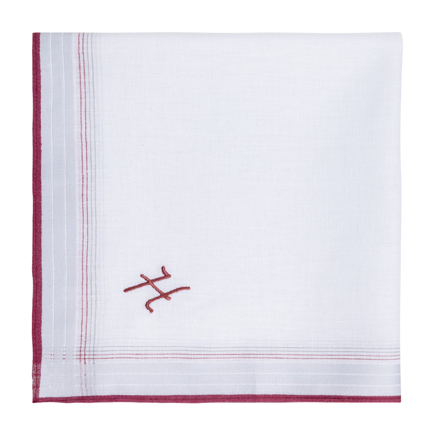 3 Stck Herren Stofftaschentücher mit Monogramm bestickt - mit farbigem Rand und Satinstreifen 100% Baumwolle