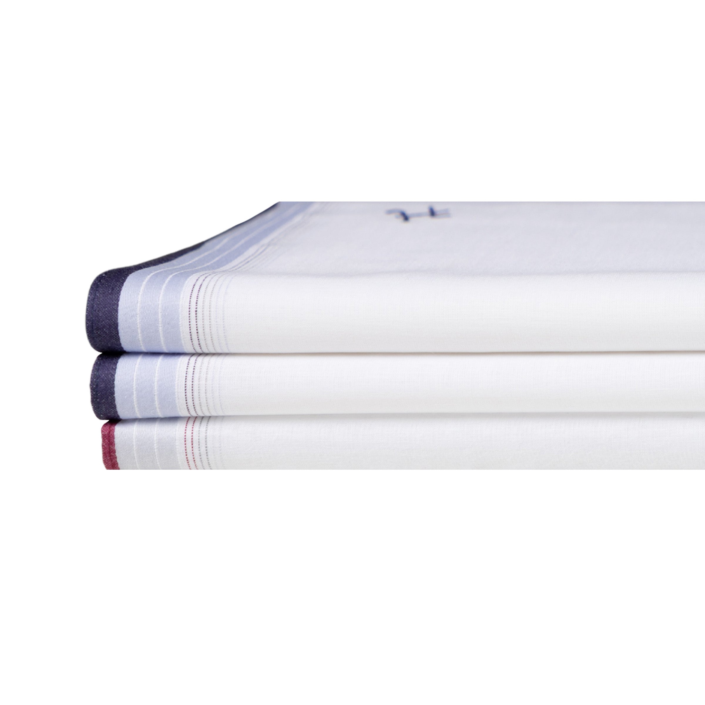 3 Stck Herren Stofftaschentücher mit Monogramm bestickt - mit farbigem Rand und Satinstreifen 100% Baumwolle