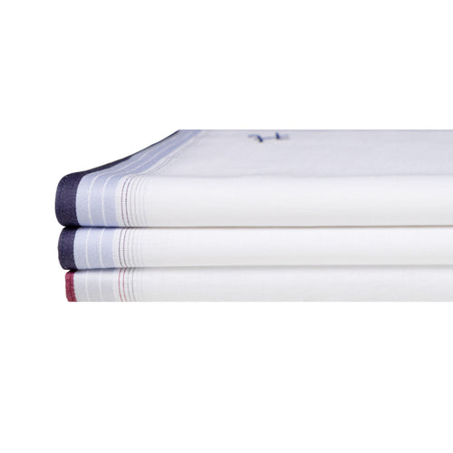 3 Stck Herren Stofftaschentücher mit Monogramm bestickt - mit farbigem Rand und Satinstreifen 100% Baumwolle