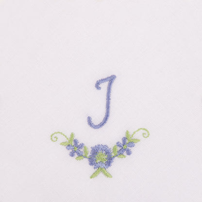 3 Stck Damen-Stofftaschentücher mit Monogramm bestickt - weisses Taschentuch mit blauen Stick
