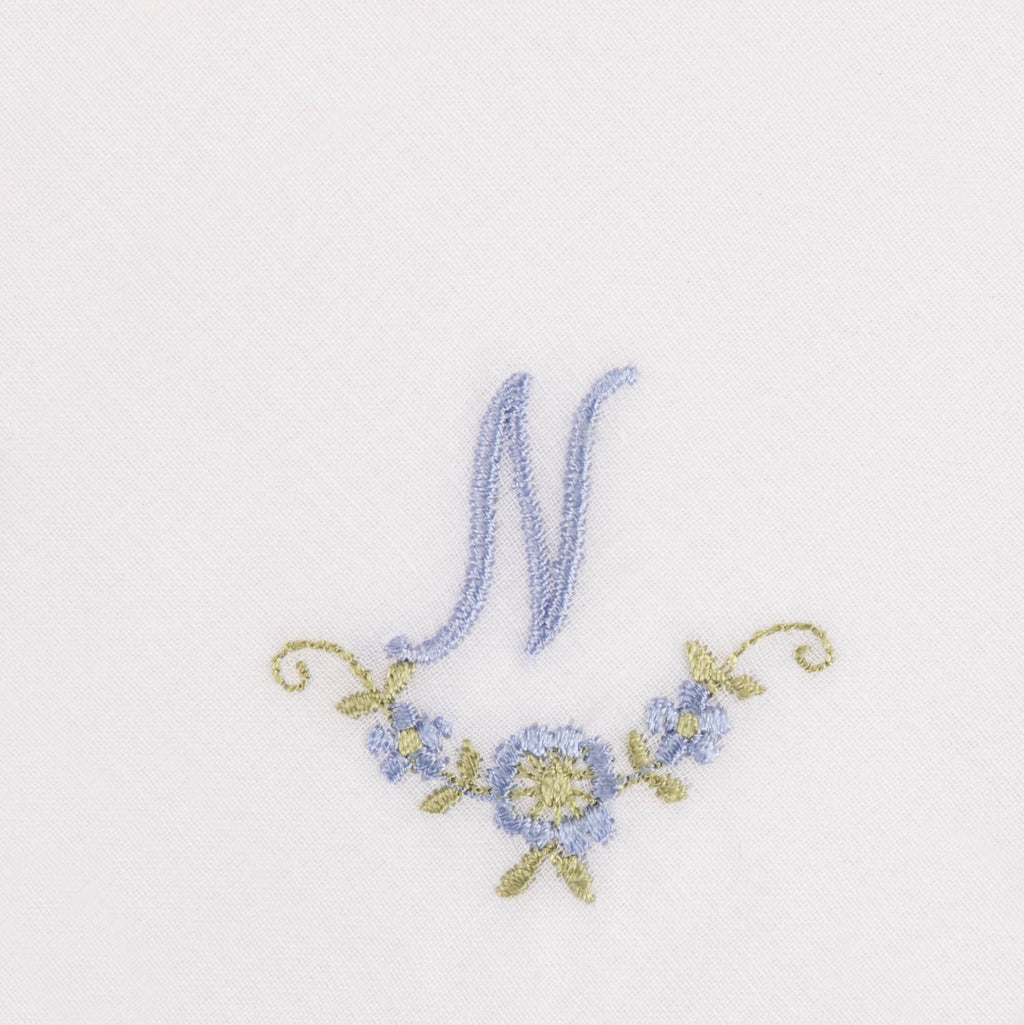 3 Stck Damen-Stofftaschentücher mit Monogramm bestickt - weisses Taschentuch mit blauen Stick