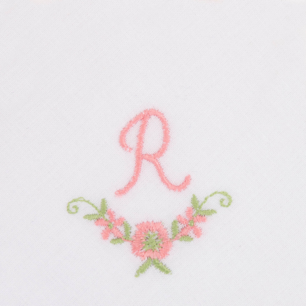 3 Stck Damen-Stofftaschentücher mit Monogramm bestickt - rosa Taschentuch mit rosa Stick