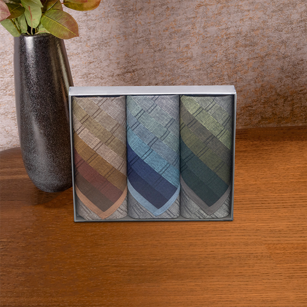 Edles 3er Set Jaquard-Taschentücher in Geschenkbox | 43x43cm