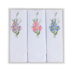 Besticktes 3er Set Geschenkbox | Damentücher mit feinem Blumenstick | 29x29cm