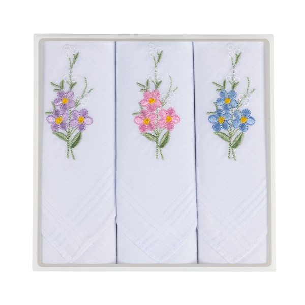 Besticktes 3er Set Geschenkbox | Damentücher mit feinem Blumenstick | 29x29cm