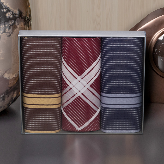 Edles 3er Set Geschenkbox | Herrentaschentücher mit Satinstreifen | 45x45cm