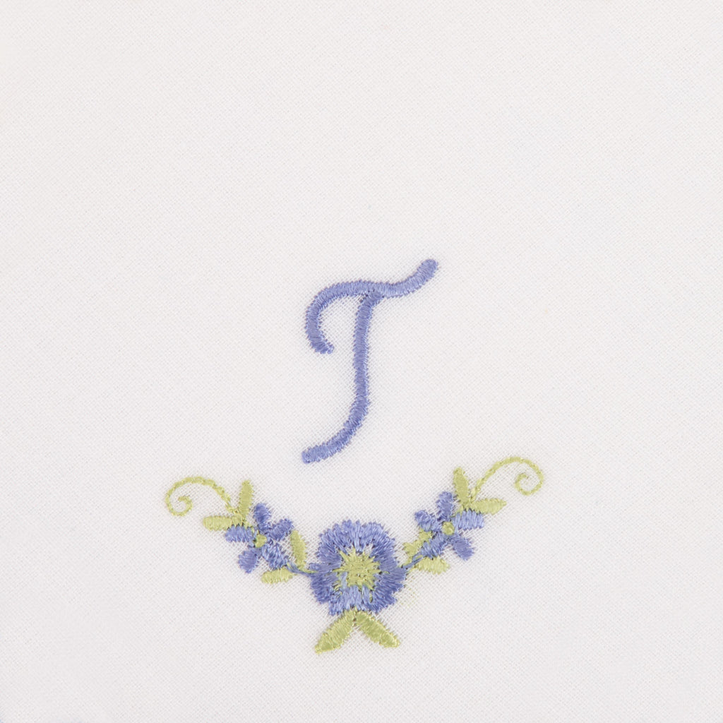 3 Stck Damen-Stofftaschentücher mit Monogramm bestickt - weisses Taschentuch mit blauen Stick