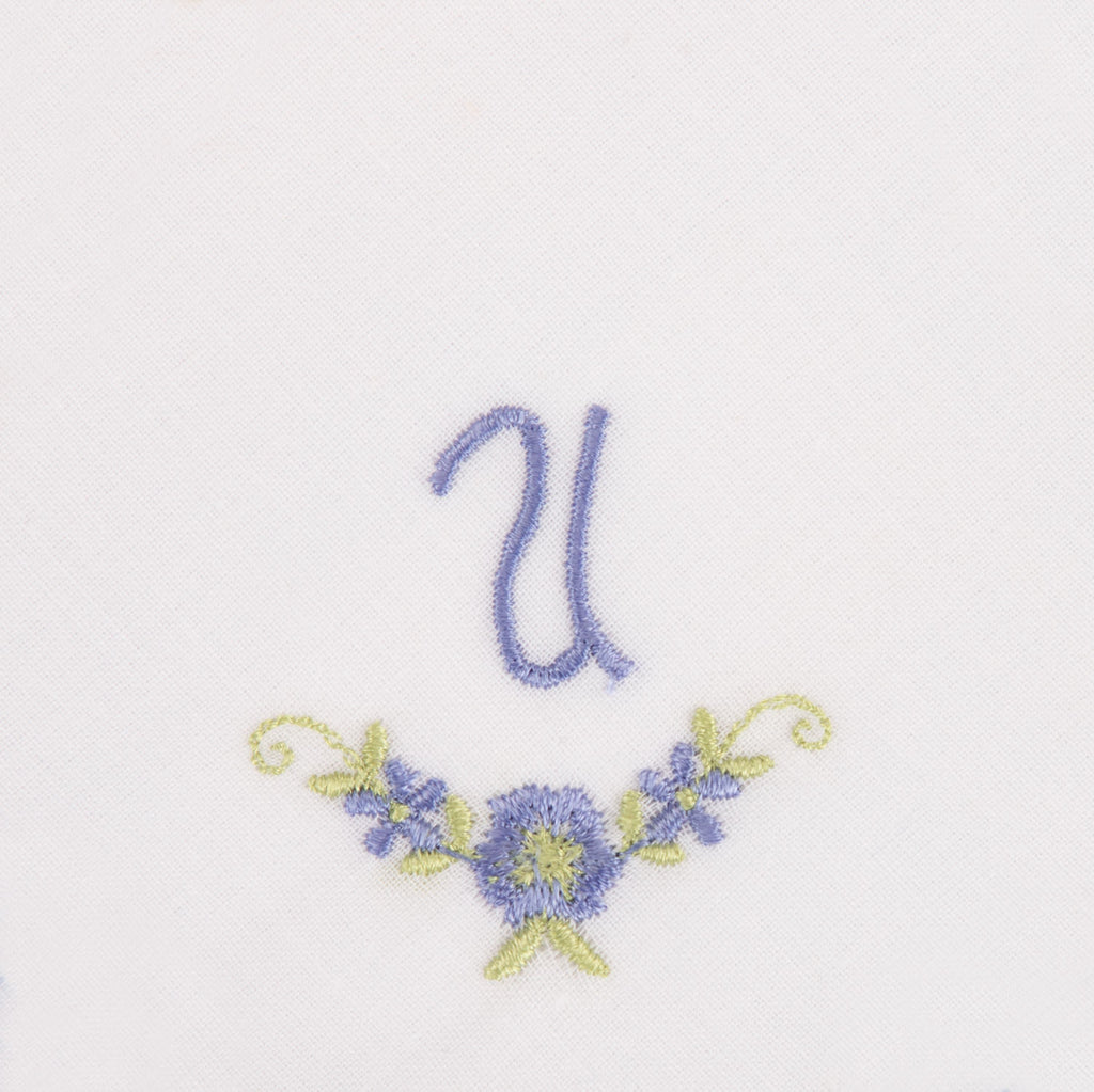 3 Stck Damen-Stofftaschentücher mit Monogramm bestickt - weisses Taschentuch mit blauen Stick