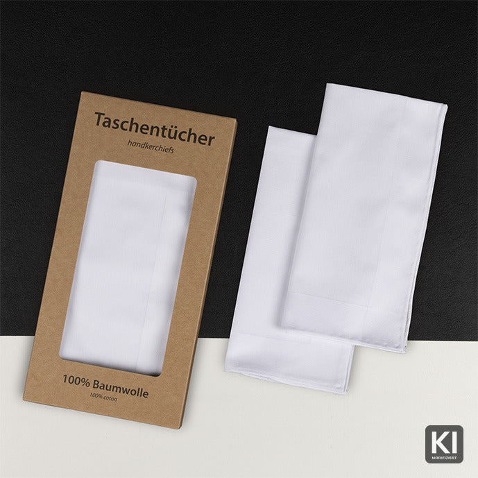 2 handrollierte Stofftaschentücher für Herren | weiß | Echte Handwerkskunst | 40x40cm