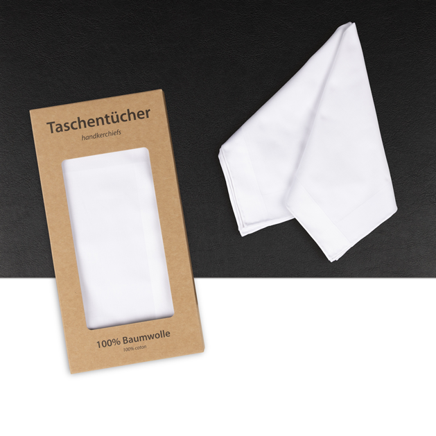 2 handrollierte Stofftaschentücher für Herren | weiß | Echte Handwerkskunst | 40x40cm